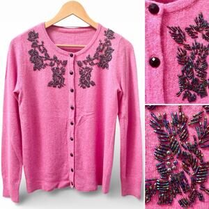 Clements Ribeiro Black Label Pink Hand-Beaded Wool Blend Cardigan Women's Medium